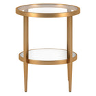 Hudson&Canal - Table d'appoint ronde Hera (50 cm de largeur) avec étagère miroir - Laiton antique-Comprend un plateau et une étagère en verre trempé