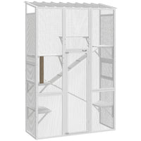 PawHut - Enclos extérieur pour chat avec 6 plateformes de saut - blanc - 63,8 po L x 24,2 po l x 99,2 po H-Agrandit l’espace extérieur pour que les chats puissent explorer la nature en toute sécurité 