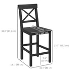 HOMCOM - Tabourets de bar hauteur comptoir avec dossier croisé et repose-pieds - noir - paquet de 2-Structure en bois massif, stable et fiable à l’usage 
