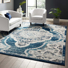 Modway - Entourage Médaillon vintage fleural vintage Malia Tapis de comédie 8 pi l x 10 pi L - Ivoire et bleu-Tissage serré à poil bas