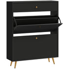 HOMCOM - Armoire à chaussures avec 2 tiroirs rabattables pour 12 paires - noir-Style moderne avec couleur unie et panneaux ondulés pour plus d’attrait 