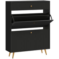 HOMCOM - Armoire à chaussures avec 2 tiroirs rabattables pour 12 paires - noir-Style moderne avec couleur unie et panneaux ondulés pour plus d’attrait 