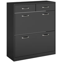 HOMCOM - Armoire à chaussures d’entrée avec 2 tiroirs rabattables pour 12 paires - noir-Design compact, idéal pour les petites entrées, les couloirs ou tout espace étroit