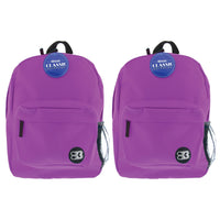 BAZIC Products - Sac à dos classique 17 po violet, paquet de 2-Un grand compartiment principal et un petit compartiment avant avec fermeture éclair