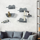 PawHut - Étagère murale pour chat avec hamac, poteau à griffer, marches, plateformes-Structure en panneau de particules avec accessoires de fixation murale inclus 