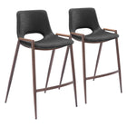 Zuo - Desi Tabouret de comptoir - Noir/Noyer - Ensemble de 2-Support d’accoudoirs