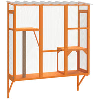 PawHut - Catio extérieur pour fenêtre pour 2-3 grands chats - orange - 63,8 po L x 19,7 po l x 60,6 po H-Les fenêtres extensibles améliorent l'espace extérieur et l'interaction naturelle pour les chats 