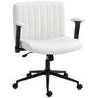 HOMCOM - Fauteuil de bureau large avec accoudoirs et roulettes motif croisé - blanc crème-Le large siège en forme de U avec effet velours permet de s’asseoir confortablement en tailleur pendant de longues journées de travail 