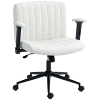 HOMCOM - Fauteuil de bureau large avec accoudoirs et roulettes motif croisé - blanc crème-Le large siège en forme de U avec effet velours permet de s’asseoir confortablement en tailleur pendant de longues journées de travail 