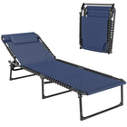 Outsunny - Chaise longue pliante - chaise longue avec appui-tête - bleu foncé-Inclinaison complète avec 4 positions de dossier