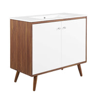 Modway - Transmit 36" Vanette de salle de bain - Blanc noyer-Vanité moderne du milieu du siècle