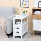 HOMCOM - Table d’appoint mince avec 2 tiroirs et étagère de rangement - blanc-Utilisé comme table d’appoint pour canapé, table de chevet ou table d’appoint 