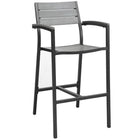 Modway - Maine Terrasse extérieure Tabouret de bar - Brun Gris - Ensemble de 2-Lattes de bois synthétique gris clair