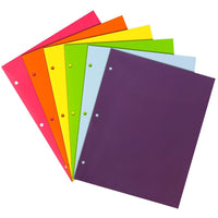 JAM Paper - Chemises scolaires plastifiées à deux pochettes - brillantes et perforées à 3 trous - couleurs tendance assorties - Paquet de 6-Chemises de projet perforatrices brillantes à 3 trous | Couleurs : rose fuchsia, vert citron, jaune, bleu ciel, violet, orange