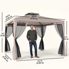 Outsunny - Pavillon de patio 10 pi l x 10 pi L extérieur, abri à toit à 2 niveaux - brun-Toit supérieur à tension réglable pour assurer un bon drainage de l'eau