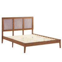 Modway - Sirocco Rotin et bois Lit de plateforme complet, Noyer-Lit à plateforme complet avec tête de lit