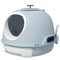 PawHut - Bac à litière pour chat fermé avec couvercle, pelle, porte avant, puits de lumière - bleu-Bac à litière amovible pour un nettoyage rapide 