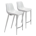 Zuo - Magnus Tabouret de comptoir - Blanc/Silver - Ensemble de 2-Repose-pieds ergonomique et confortable