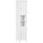 Kleankin - Armoire de rangement de salle de bain haute avec étagères - blanc-Les étagères ouvertes et les armoires fermées organisent soigneusement votre collection de serviettes, de linge et d'autres essentiels de salle de bain 