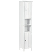 Kleankin - Armoire de rangement de salle de bain haute avec étagères - blanc-Les étagères ouvertes et les armoires fermées organisent soigneusement votre collection de serviettes, de linge et d'autres essentiels de salle de bain 