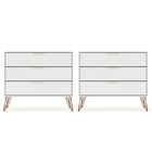 Manhattan Comfort - Rockefeller commode 3 tiroirs style milieu du siècle 35,24" - blanc - lot de 2-Commode Mid-Century Modern pour chambre à coucher lot de 2