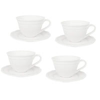 Casa Domani - Tasse et sous-tasse Florence Blanche 220 ml - Lot de 4-En porcelaine avec un motif délicat en relief sur un profil festonné.
