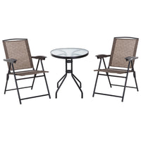 Outsunny - Ensemble de Bistro de Patio Pliable avec Chaises Récamier et Table Ronde, Brun- Ensemble de jardin 2 personnes style contemporain cosy grand confort composé de 2 chaises pliables et d'une table ronde 