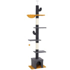PawHut - Arbre à chat du sol au plafond 90,5 po-108 po hauteur réglable - gris foncé-Hauteur réglable de 90,5 po à 108,3 po (230-275cm) pour maximiser l'utilisation de l'espace vertical 