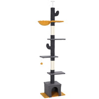 PawHut - Arbre à chat du sol au plafond 90,5 po-108 po hauteur réglable - gris foncé-Hauteur réglable de 90,5 po à 108,3 po (230-275cm) pour maximiser l'utilisation de l'espace vertical 