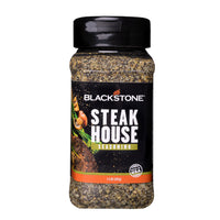 Blackstone - Assaisonnement Steakhouse-Sel grossier, épices, sucre, ail déshydraté, oignon déshydraté et au plus 2 % de phosphate tricalcique ajouté pour prévenir l’agglomération