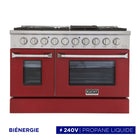 Kucht - 48 po Série KDF Cuisinière Pro Style à double combustible - Acier inoxydable/Rouge-Cuisinière de classe professionnelle dotée de 2 brûleurs doubles de 20000 BTU avec fonction mijotage, 2 brûleurs de 12000 BTU, 2 brûleurs de 9000 BTU et 2 brûleurs de 6000 BTU