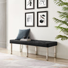 Modway - Loft Touffe Cuir végane Banc - Argent noir-Pieds tubulaires en acier inoxydable