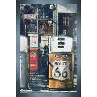 Route 66 Gas Stations - Impression encadree - 38" x 29"-Impression d'art de haute qualité avec passe-partout et encadrement professionnel