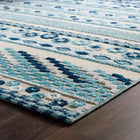 Modway - Reflect Cadhla Treillis Géométrique Abstrait Vintage Tapis intérieur et extérieur de 5 pi l x 8 pi L - Ivoire et bleu-Étanchéité, taches et résistants à l’eau / Faciles à nettoyer