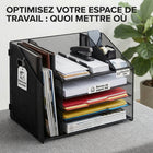 ShoppingAll - Organisateur de bureau avec plateau à papier à 5 niveaux et 1 section verticale pour documents-Le compartiment vertical latéral est spécialement conçu pour contenir des articles plus hauts comme des classeurs à 3 anneaux, des magazines, des catalogues et des dossiers debout pour une récupération rapide.