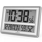 Marathon – Horloge murale atomique surdimensionnée avec support de table, argent-Affichage facile à lire avec grand angle de visionnement