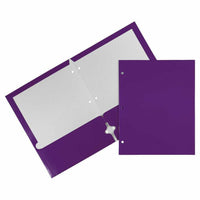JAM Paper - Dossiers scolaires laminés brillants à 3 trous et à deux pochettes - violet - Paquet de 6-Dossiers de projet brillants à 3 trous l Couleur : violet