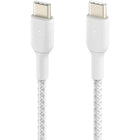 Belkin - Câble tressé USB-C vers USB-C 2.0, 1 mètre, blanc-Compatible avec l'USB-C Power Delivery pour une charge rapide jusqu'à 60 W