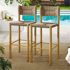 Modway - Parkland Terrasse extérieure Rotin et aluminium Tabourets de bar - Naturel - Ensemble de 2-Cadre en aluminium avec finition en bois
