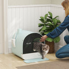 PawHut - Bac à litière pour chat avec couvercle, plateau amovible, pelle, filtre - vert-Bac amovible pour un nettoyage rapide et facile 