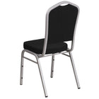 Chaise de banquet HERCULES empilable, dossier couronne, tissu noir, siège épais (2 1/2 po), cadre argenté (FD-C01-S-11-GG)-Conception à dossier couronne