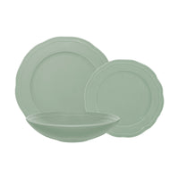 Casa Domani - Service de dîner Florence Sage 12 pièces-En porcelaine avec un motif délicat en relief sur un profil festonné.