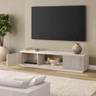 Hudson&Canal - Meuble TV Dorian pour téléviseurs jusqu'à 78" - Blanc aulne-Dimensions du produit : 15,75" L x 69,63" l x 16" H