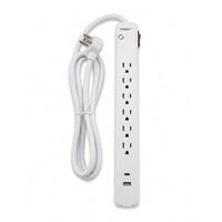 Staples Tech – Parasurtenseur à 6 prises de 1 080 J avec ports USB‑A et USB‑C – Câble de 5 pi – Blanc-Offre une protection contre les surtensions de 1 080 J afin de protéger les appareils électroniques contre les pics de tension