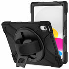 Bulk Packaging - Étui ultra-résistant avec support intégré et protecteur d’écran pour iPad 10.9" 2022 10e génération - Noir-Au dos de cette coque robuste, un support intégré permet un maintien en position horizontale ou verticale, et une sangle de main facilite la prise en main de l’iPad