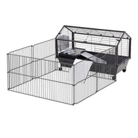 PawHut - Cage pour lapin, cochon d’Inde, furet avec enclos pliable et amovible - 34,5 po x 50,5 po x 22 po-Conçu avec une maison principale et un grand enclos, idéal pour les petits lapins de moins de 4 lbs, tels que le Holland Lop, le lapin à tête de lion, les lapereaux et autres petits animaux 