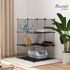PawHut - Cage pour chat à 3 niveaux, avec 3 portes, échelles, hamac - noir-Le design compact convient aux salons, chambres ou balcons couverts 