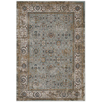 Modway - Hisa Treillis floral vintage vieilli Tapis de 5 pi l x 8 pi L - Argent, bleu, beige et brun-Tapis vintage en treillis floraux vieillis