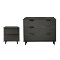 Manhattan Comfort - Granville commode et table de chevet modernes - gris foncé - ensemble de 2-Commode de chambre moderne-contemporaine avec une touche de glamour comprenant 1 commode et 1 table de nuit