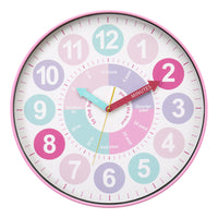 Monarch Specialties - 9102 Horloge Murale Juvénile Rond de 18" - Visage Multicolore/Cadre Rose-Cette horloge murale ronde de18 pouces présente un cadran multicolore avec un charmant cadre rose, ce qui en fait une pièce remarquable dans n'importe quel espace pour enfants